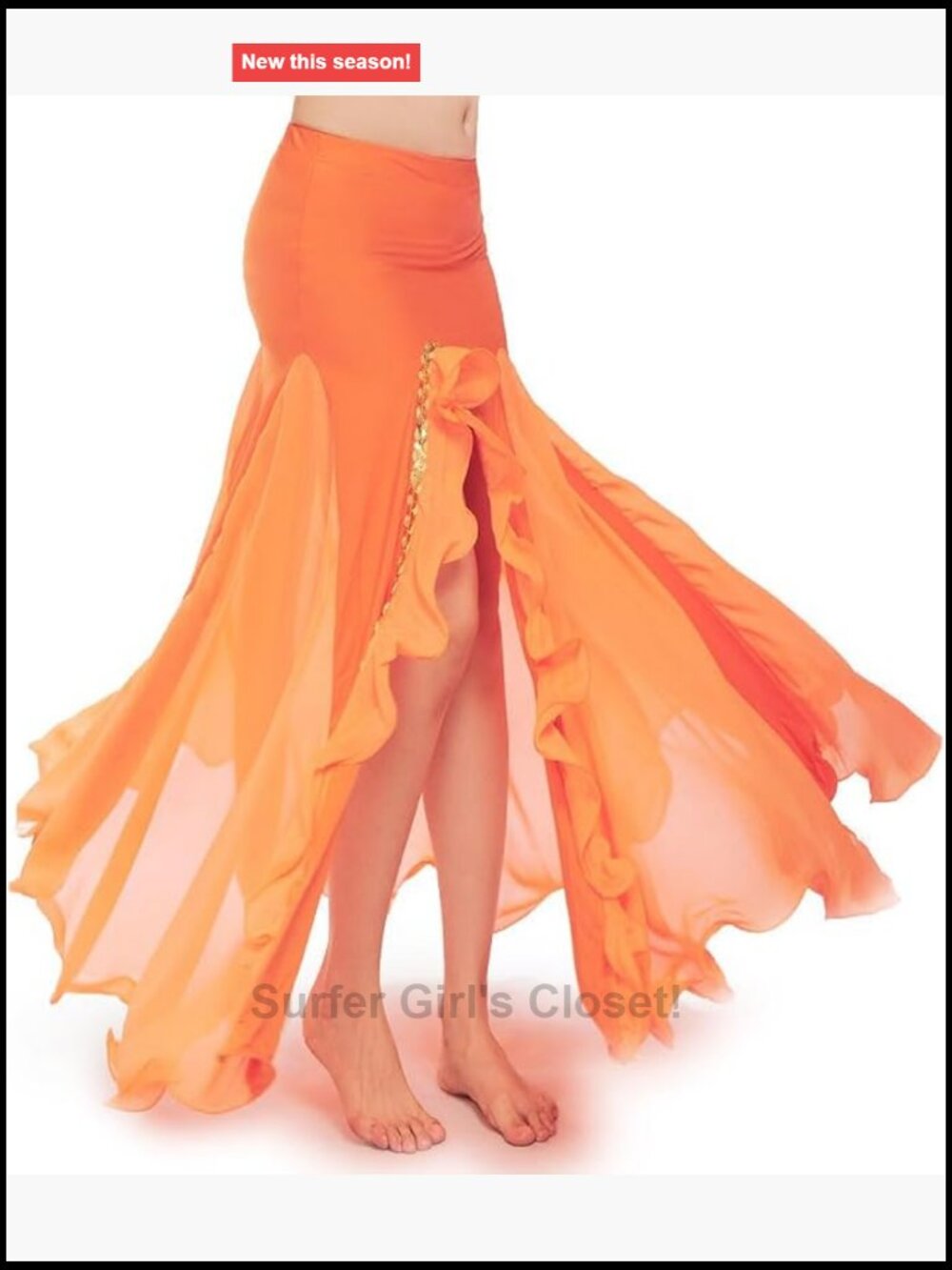Women's Belly Dance Skirt High Split Ruffle Dance Skirt Soft Spandex